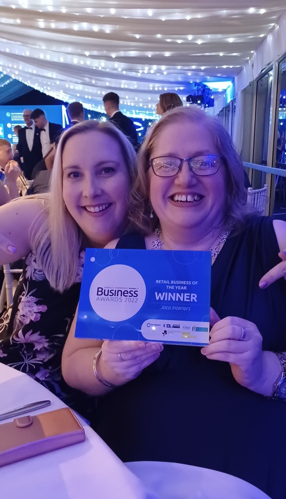 Above: Joco’s Kirsty Marshall (left) and Fiona Withey proudly hold the Retailer of the Year certificate, which was presented to Joco at the Coventry and Warwickshire Business Awards.