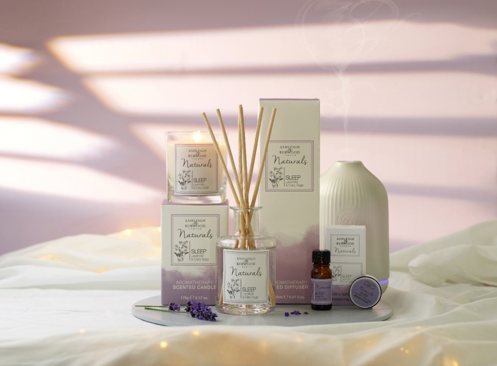 Above: Ashleigh & Burwood’s new Naturals collection. It includes scented candles and reed diffusers as well as new product formats such as the ultrasonic diffuser and Mini Mood Boost set.