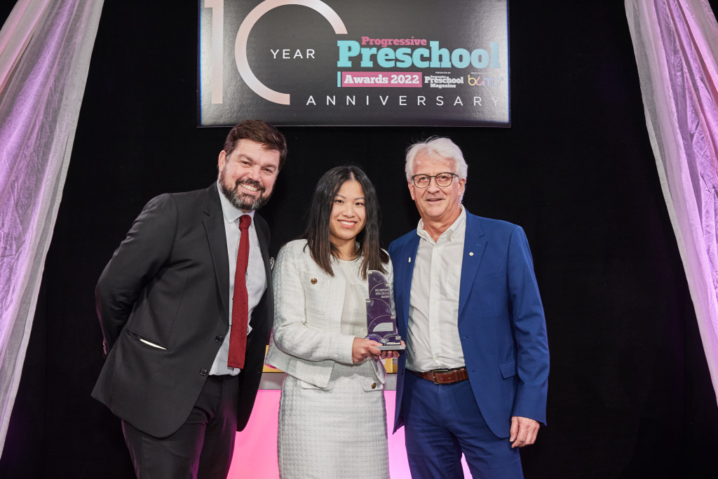 Above: Anthony Temple, (right), managing director of Rainbow Designs. The company sponsored the Best Mixed Retailer category at the Progressive Preschool Awards last week (15 November), which was won by Boots.