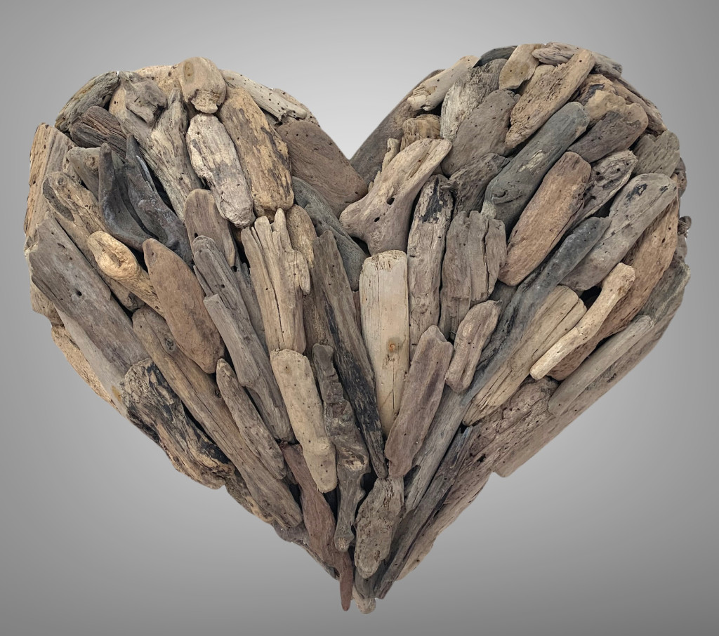 Above: A batik Indian driftwood heart.