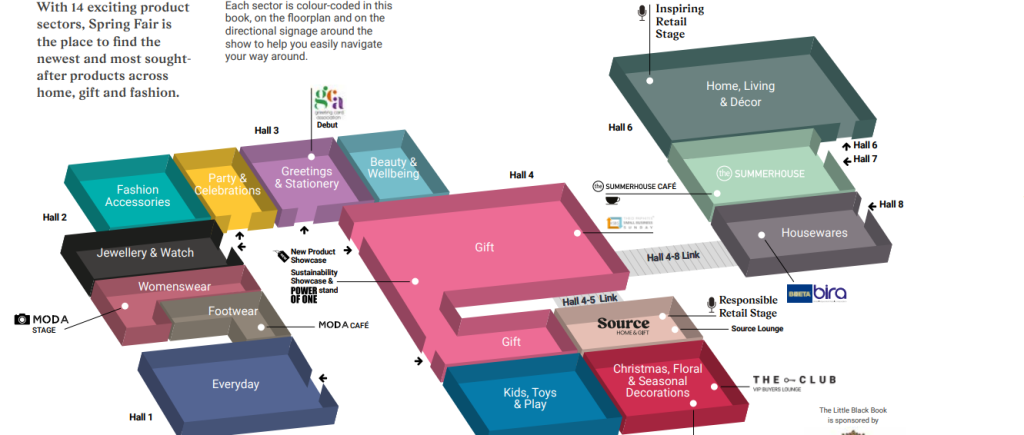 Above: The colour-coded show floorplan at Spring Fair.