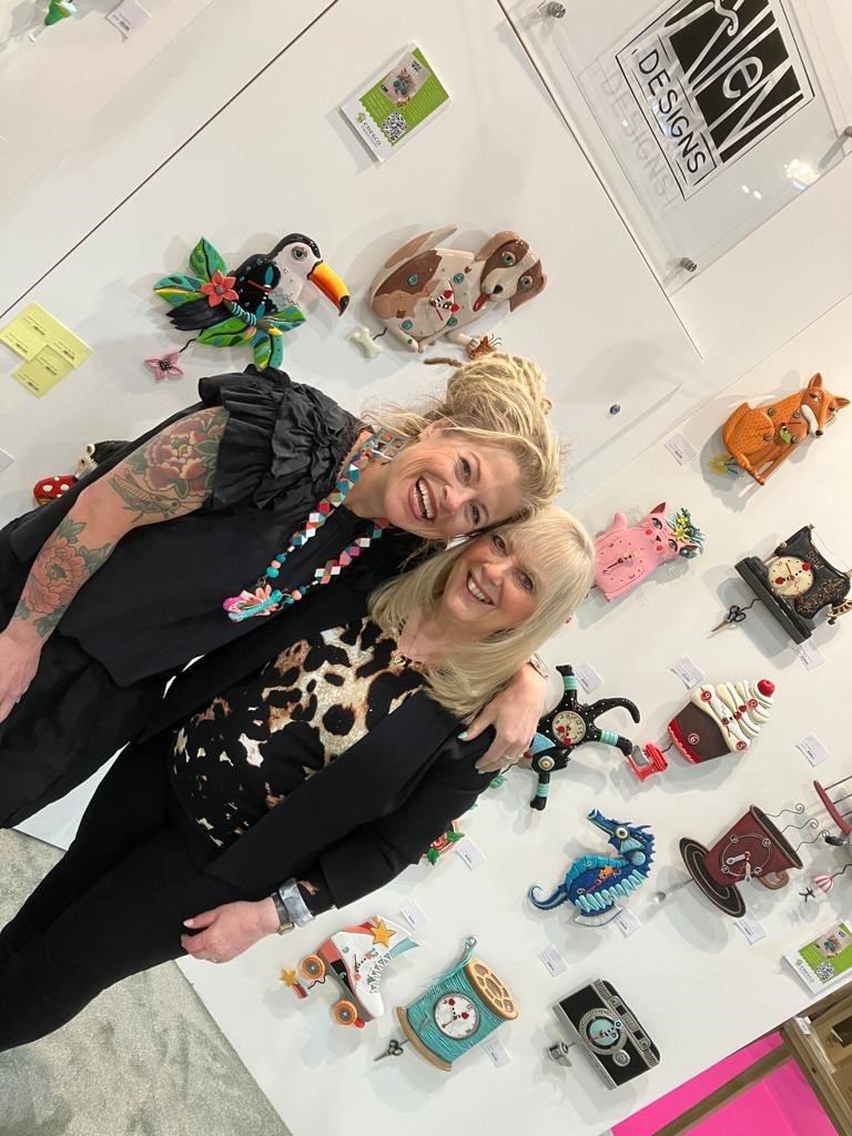 Above: Allen Designs’ founder Michelle Allen showed PG&H’s editor Sue Marks some of her quirky clock designs that were showcased on the Enesco stand at Spring Fair.