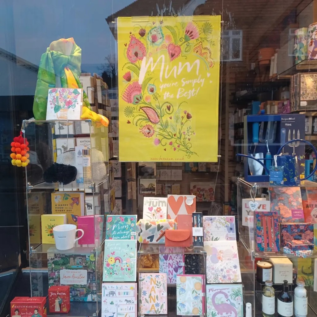 Above: Between The Lines featured a supersized Woodmansterne Nadiya Hussain Mother’s Day card in the shop window.