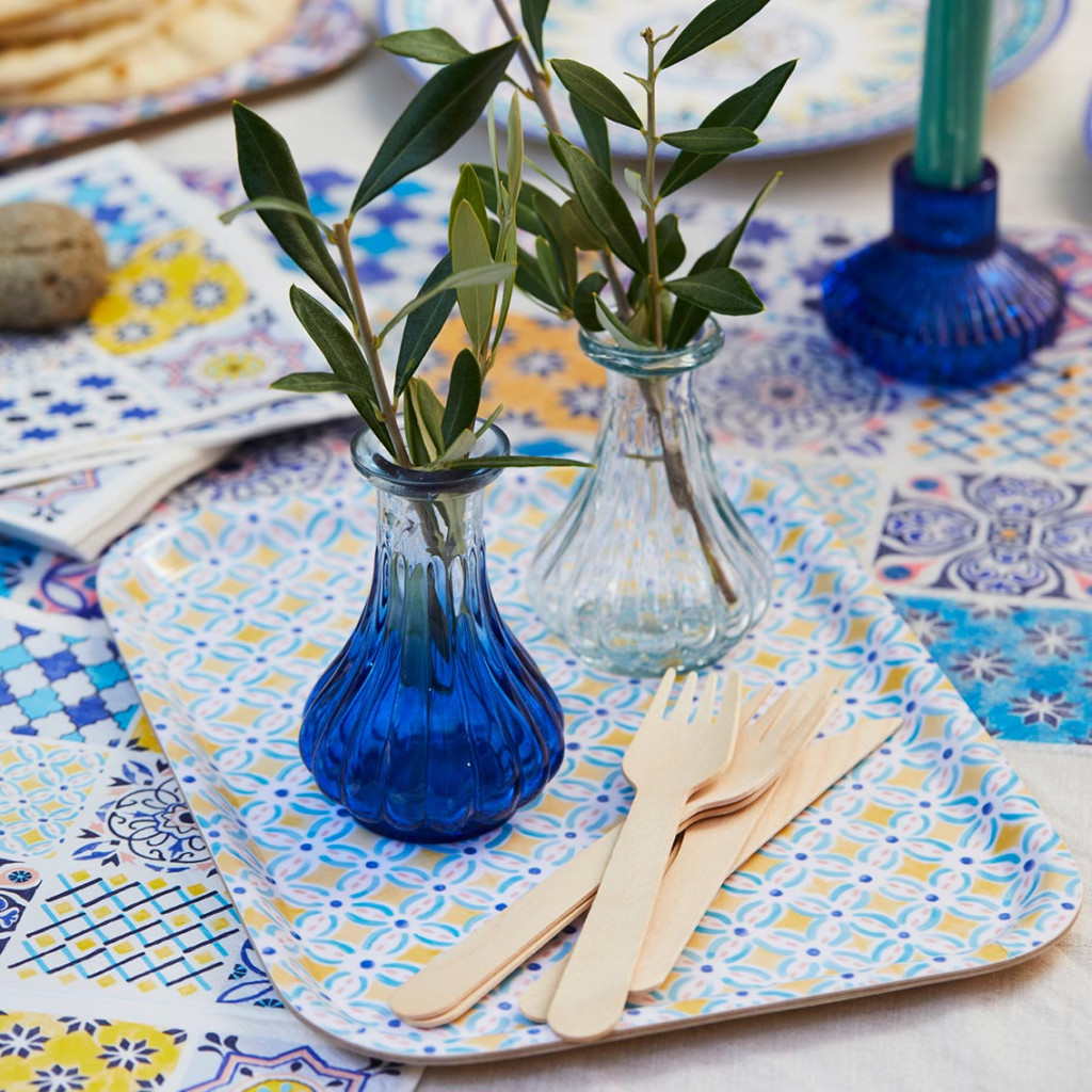 Above: Talking Tables recycled glass bud vases.