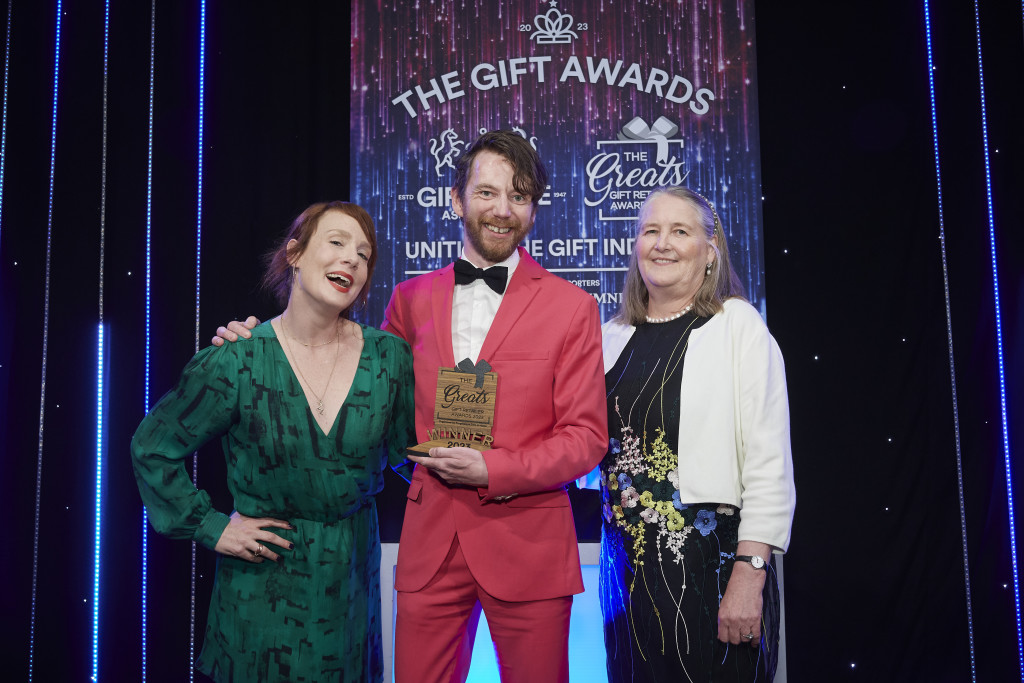 Above: Martin Billing, owner of Bringing The Outside In in Wells-Next-The-Sea, received his Greats trophy from Clare Harris, founder and managing director of Talking Tables, category sponsor.