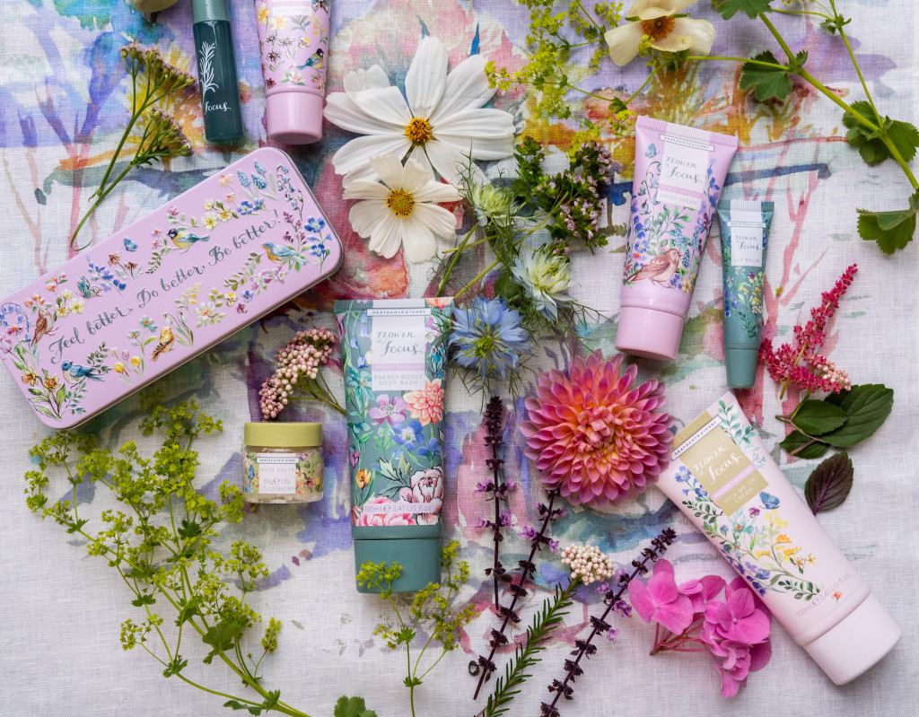 Above: Heathcote & Ivory’s Flower of Focus collection of bath and body products.