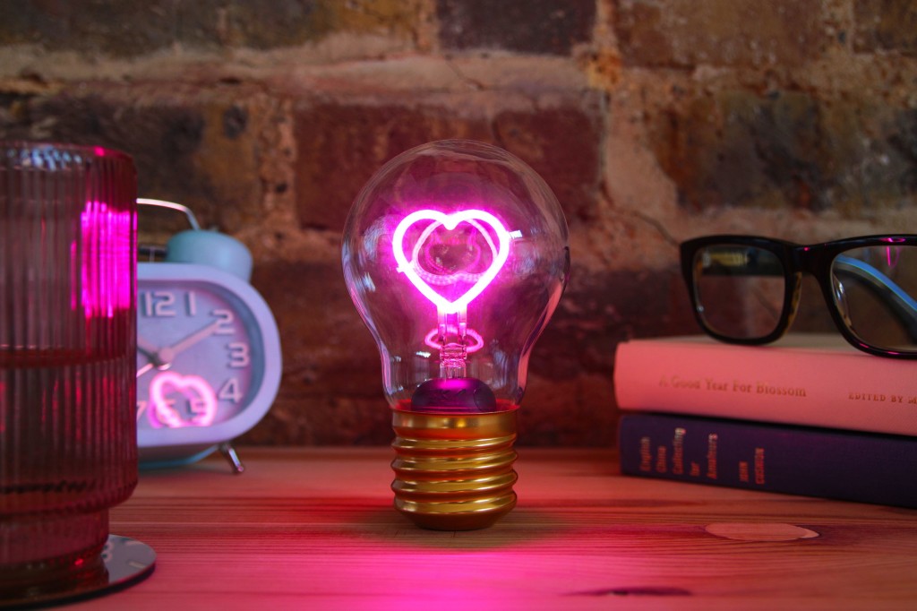 Above: A colourful heart-shaped lightbulb from exhibitor Suck UK.