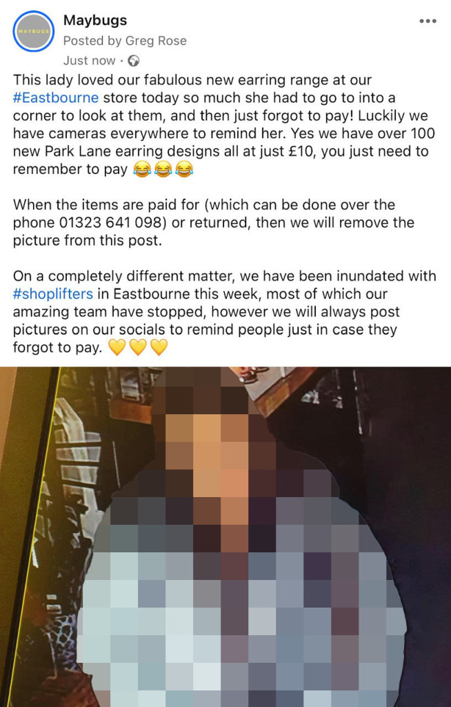Above: A recent post. (The image of the shoplifter has been pixelated).