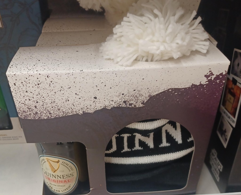 Above: Tesco’s Christmas food and gift range includes Guinness gift sets featuring a Guinness bobble hat.