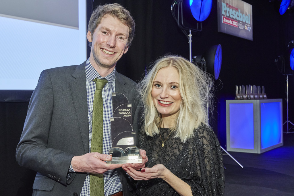 Above: Amber and Rich Kavanagh, owners of Lucky & Gray in Derby, with their Progressive Preschool trophy.