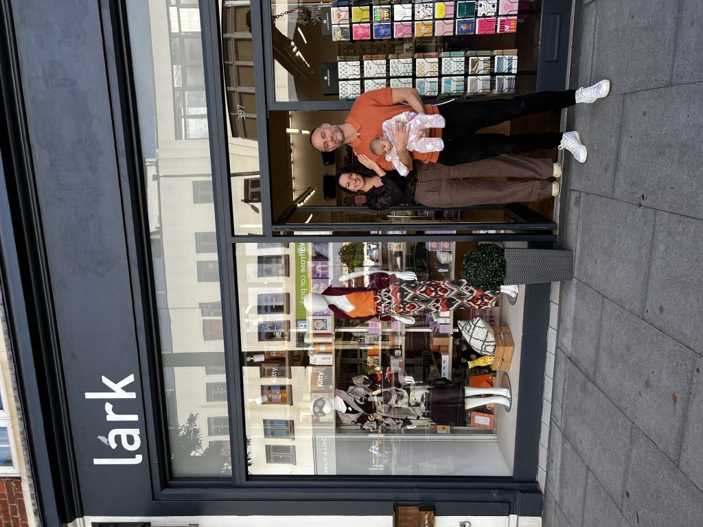 Above: Priya, Dom and Celine are shown outside the newly opened Lark store in East Sheen.