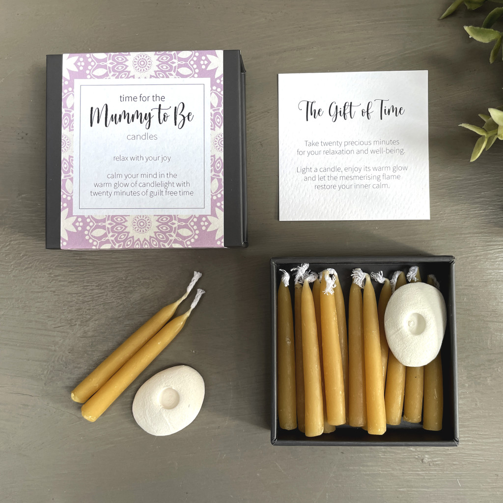 Above: Cotton & Grey’s new Mummy to Be Twenty Minute candle set.
