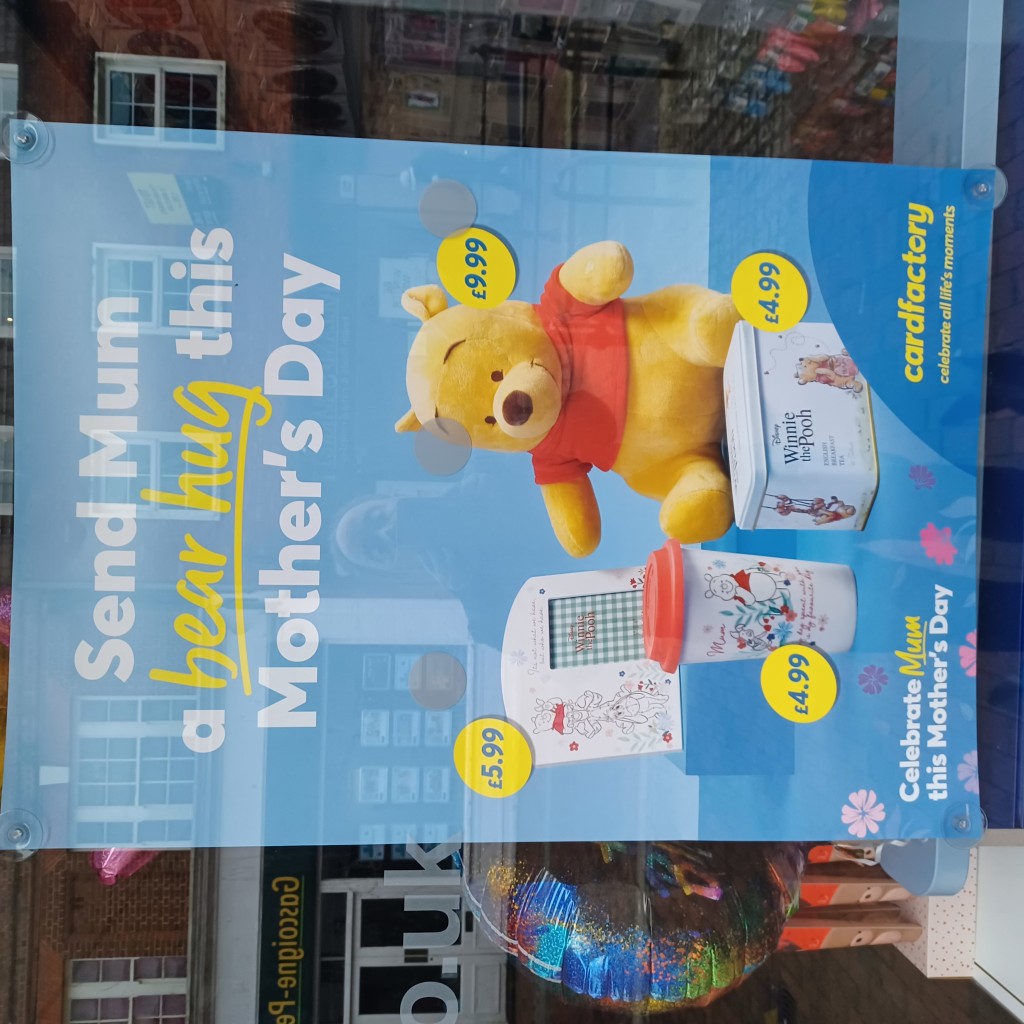 Above: A Winnie the Pooh large format poster was spotted by Ian Downes in Card Factory.