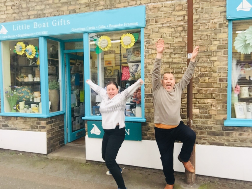 Above: Jumping for joy! Olivia and Peter Reilly, owners of Little Boat Gifts.