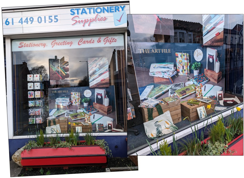 Above: Stationery Supplies’ special window display featuring The Art File’s notebooks that the publisher asked Sarah Laker to help design.