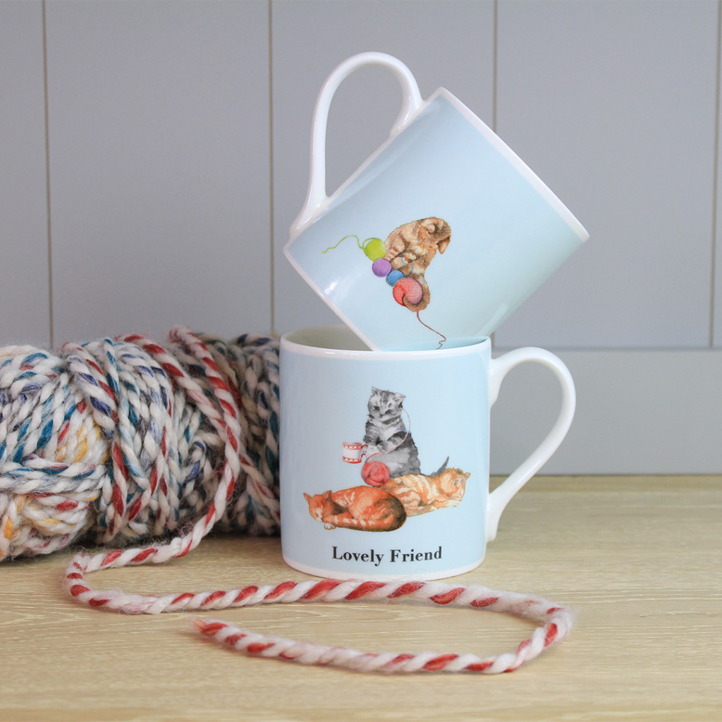 Above: Playful kittens are among the Crumble & Core designs featured on one of the four mclaggan+co new bone china mugs.